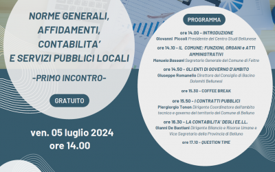 PRIMO INCONTRO – IL COMUNE: norme generali, affidamenti, contabilità e servizi pubblici locali